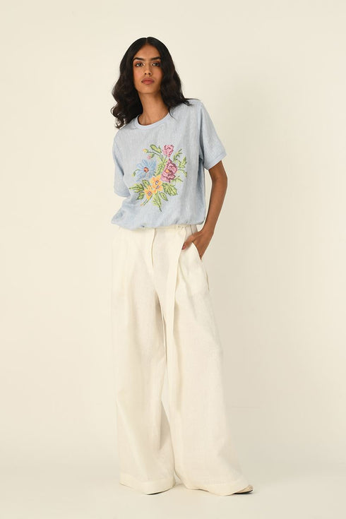 Ekstase blue embroidered top