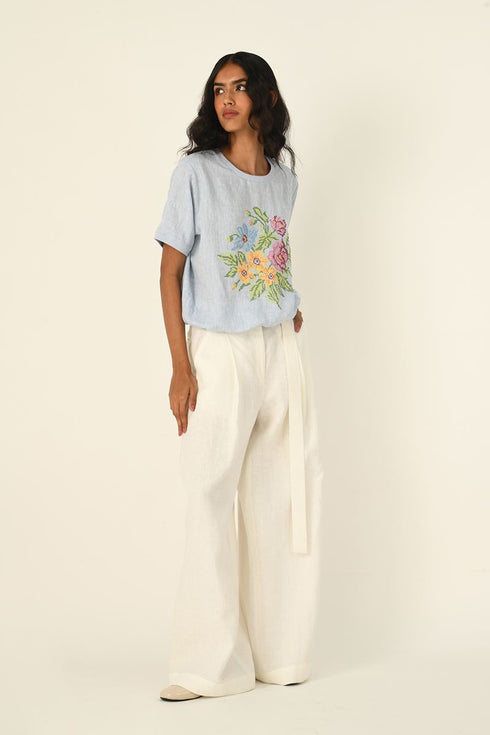 Ekstase blue embroidered top