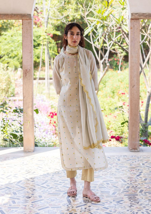 Enchanted meadow beige kurta set
