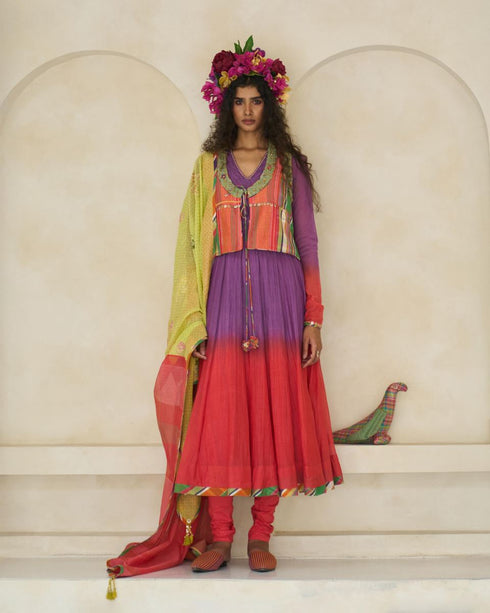 Faith lime green and tropical coral dupatta