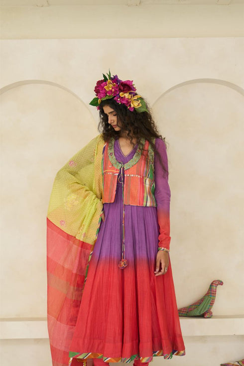 Faith lime green and tropical coral dupatta