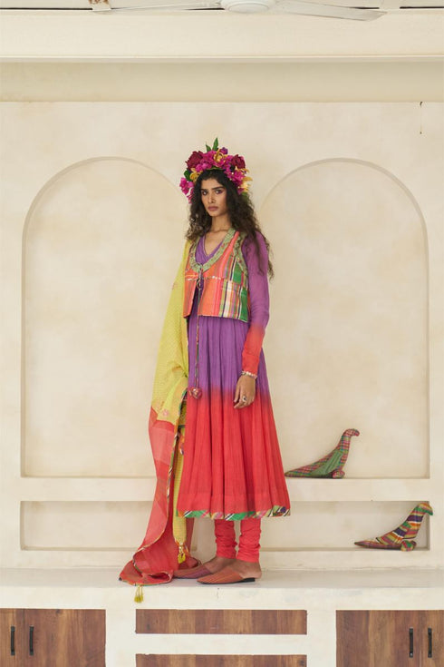Faith lime green and tropical coral dupatta