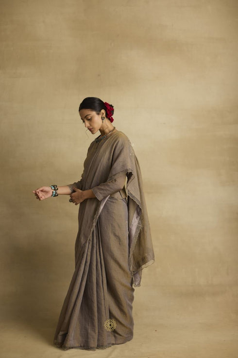 Falak beige brown sari set