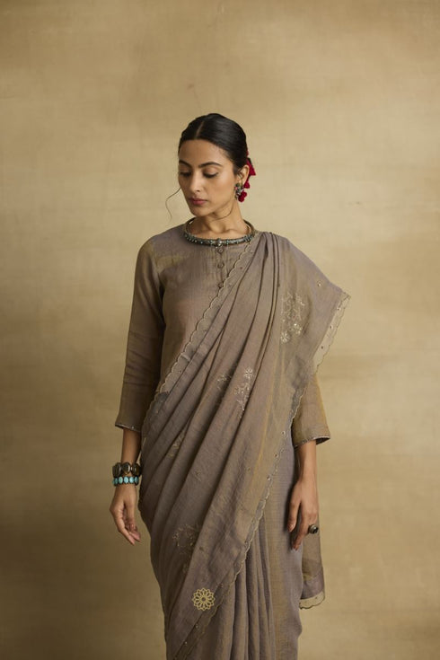 Falak beige brown sari set