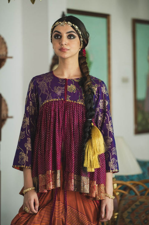 Faridkot guleri multicolor jamun purple kedia top