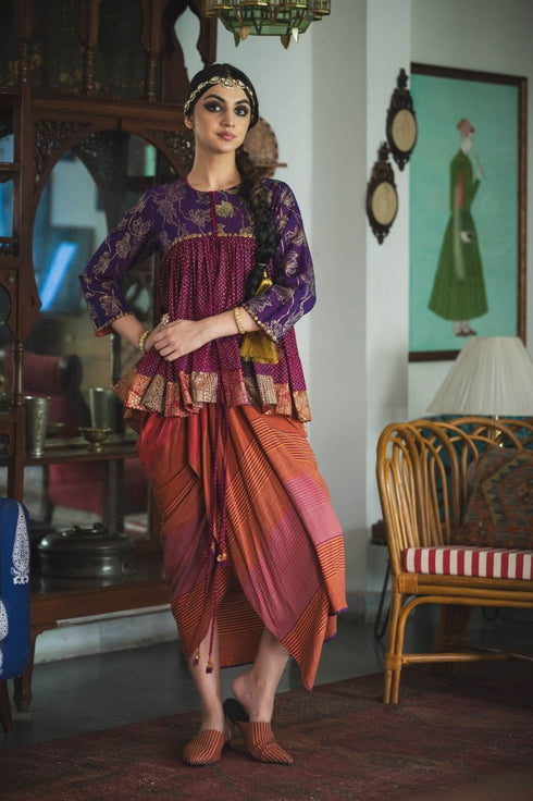 Faridkot guleri multicolor jamun purple kedia top