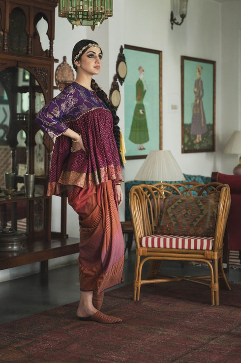 Faridkot guleri multicolor jamun purple kedia top