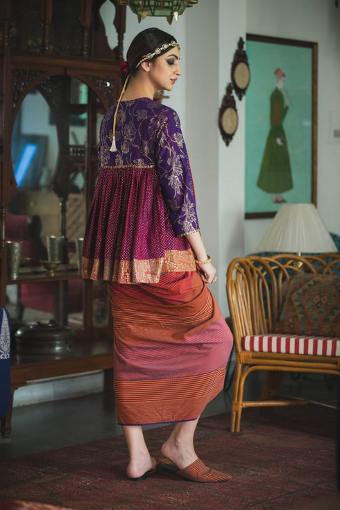 Faridkot guleri multicolor jamun purple kedia top