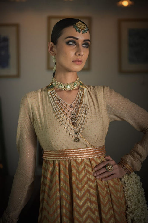 Faridkot jaafi kesaria orange, jamun purple and gold kurta