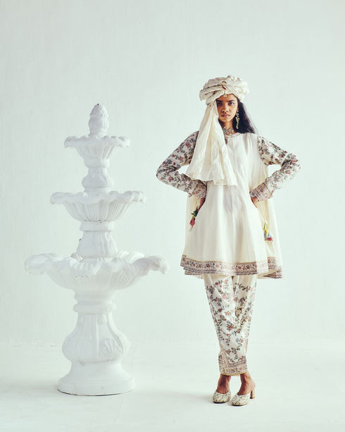 Ferdous ivory short anarkali with farshi salwar and dupatta