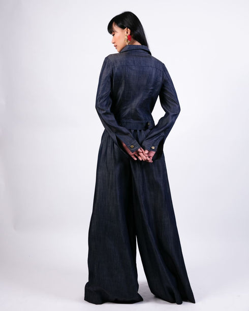 Fitted embroidered jacket with flared pants