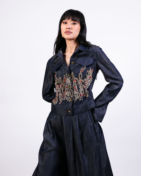 Fitted embroidered jacket with flared pants