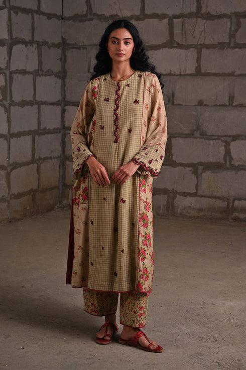Fleur beige kurta