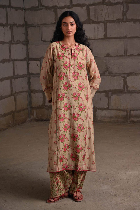 Fleur beige phiran kurta