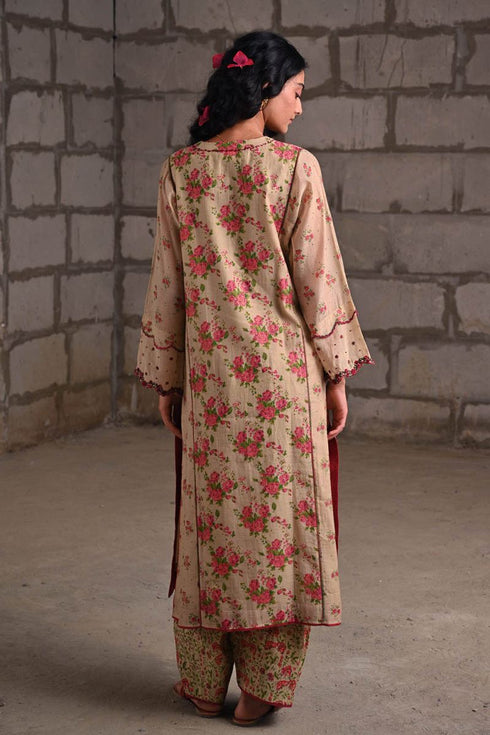 Fleur beige phiran kurta