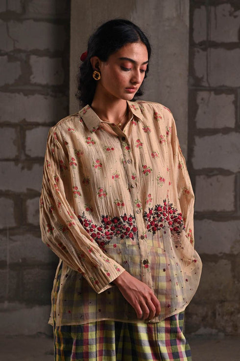 Fleur beige pintuck shirt