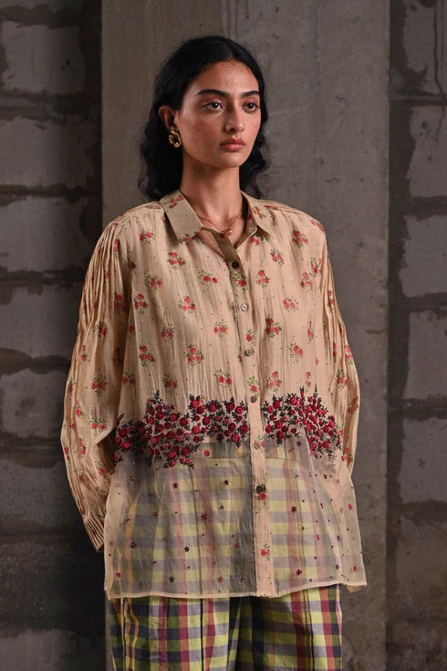 Fleur beige pintuck shirt