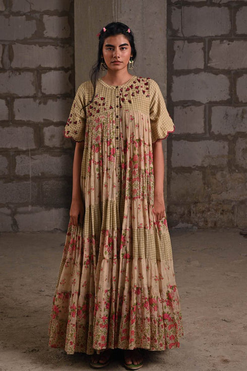 Fleur beige tiered dress
