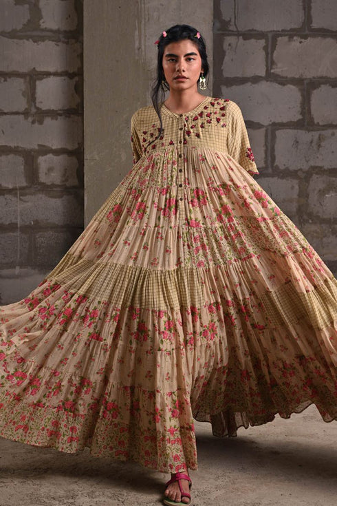 Fleur beige tiered dress