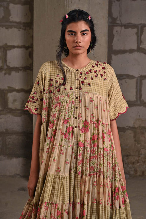 Fleur beige tiered dress