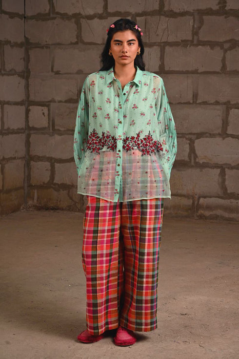 Fleur blue pintuck shirt