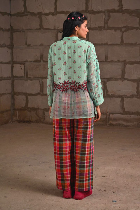 Fleur blue pintuck shirt
