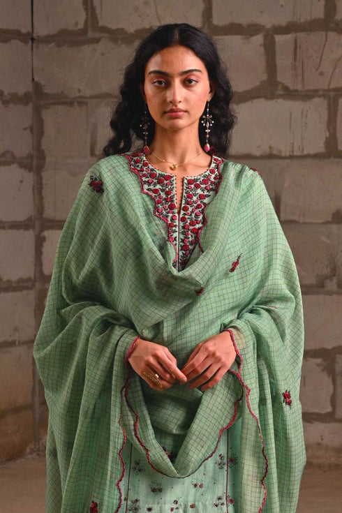 Fleur blue printed check dupatta