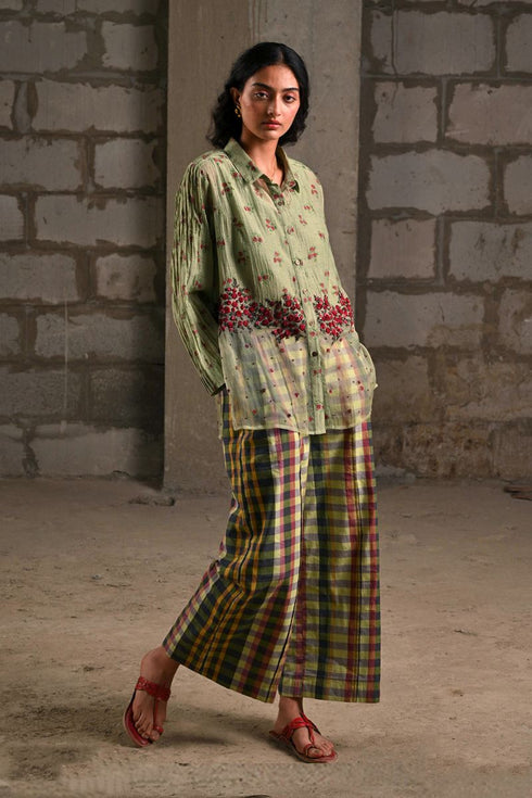 Fleur green pintuck shirt