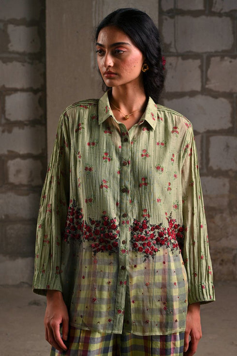 Fleur green pintuck shirt