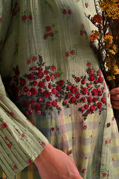 Fleur green pintuck shirt