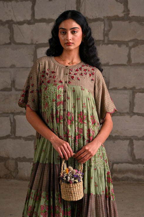 Fleur green tiered dress