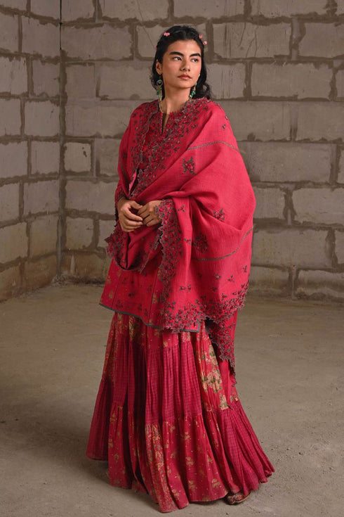 Fleur pink heavy dupatta