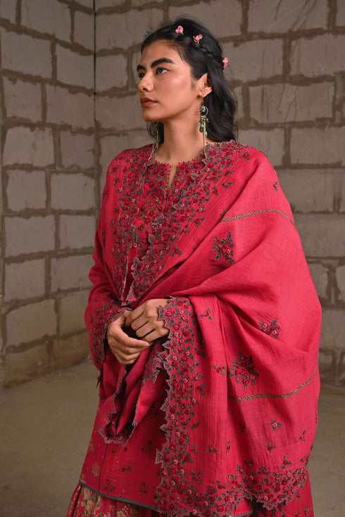 Fleur pink heavy dupatta