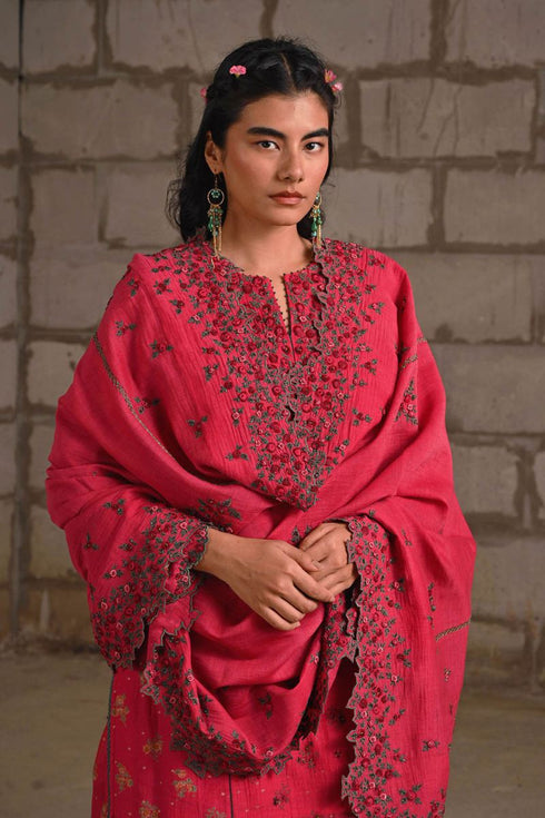 Fleur pink heavy dupatta