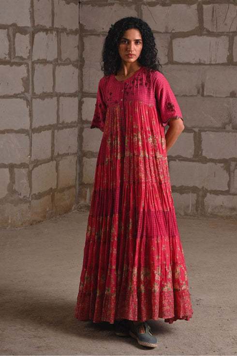 Fleur pink tiered dress