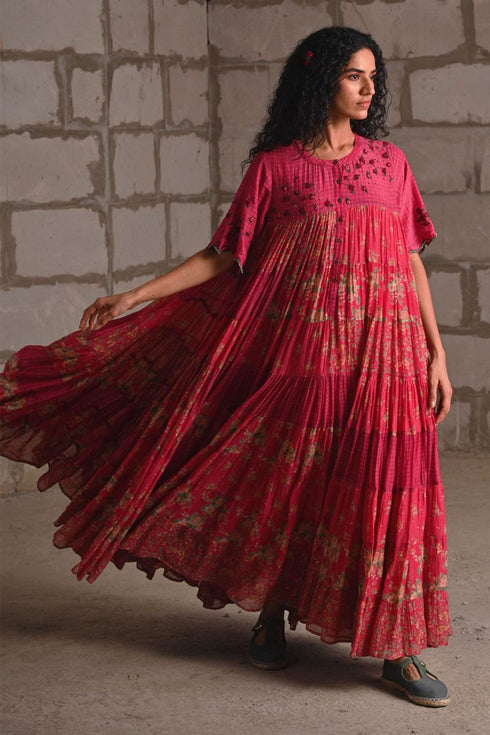Fleur pink tiered dress