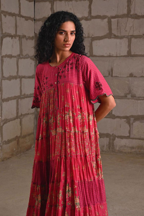 Fleur pink tiered dress