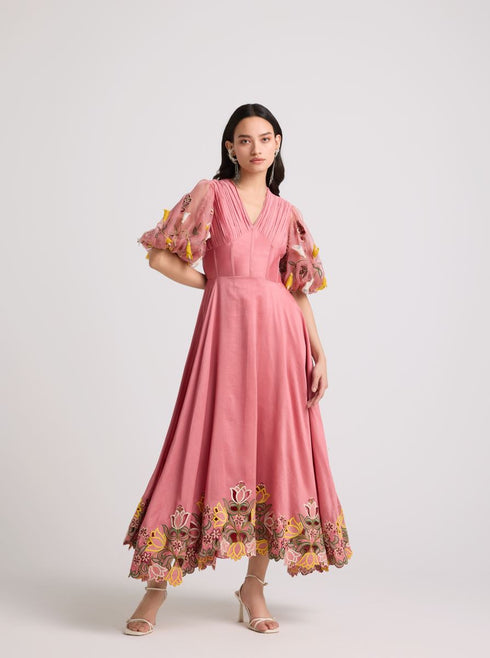 Florens blush floral cutwork corset dress