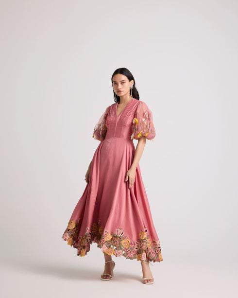 Florens blush floral cutwork corset dress