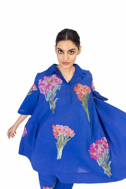 Florist blue floral shirt