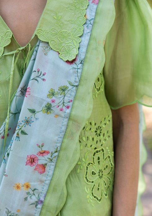 Forest breeze blue scalloped sari