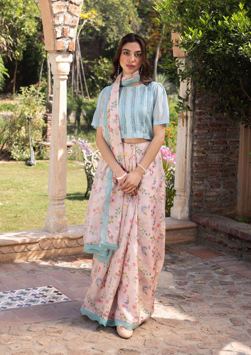 Forest breeze pink scalloped sari