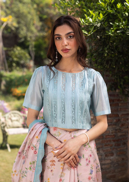 Forest breeze pink scalloped sari