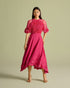 Fuchsia 3D rose applique and cutwork flounce dress