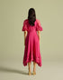 Fuchsia 3D rose applique and cutwork flounce dress