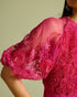 Fuchsia 3D rose applique and cutwork flounce dress