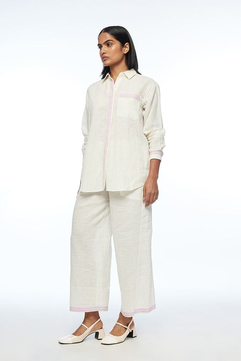 Galushkoi ivory handloom cotton linen elasticated pants
