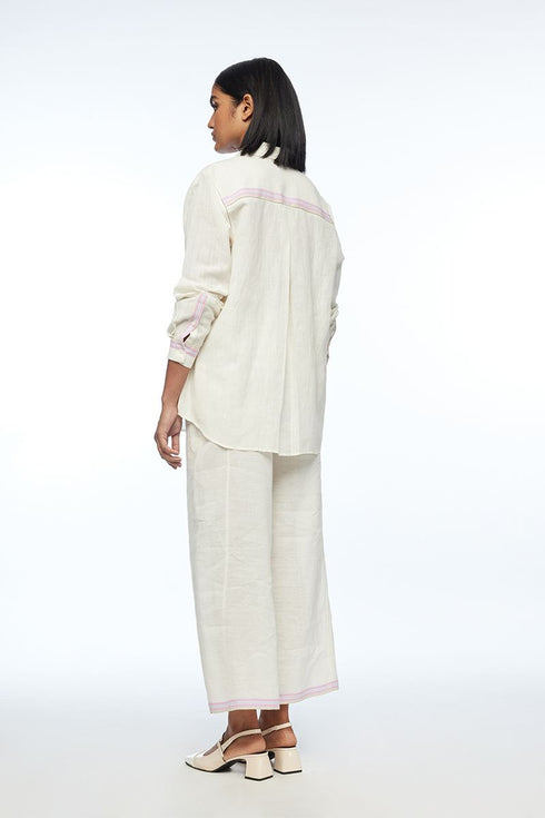 Galushkoi ivory handloom cotton linen elasticated pants