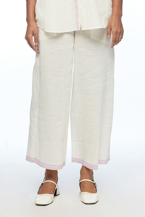 Galushkoi ivory handloom cotton linen elasticated pants