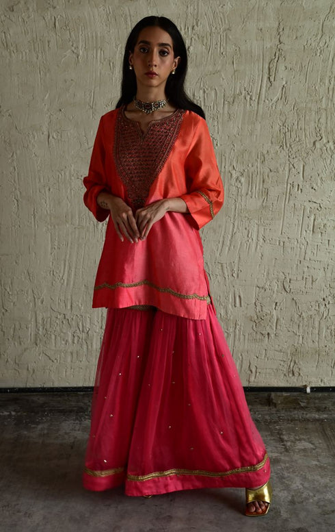 Ghevar pink ombre kurta with sharara